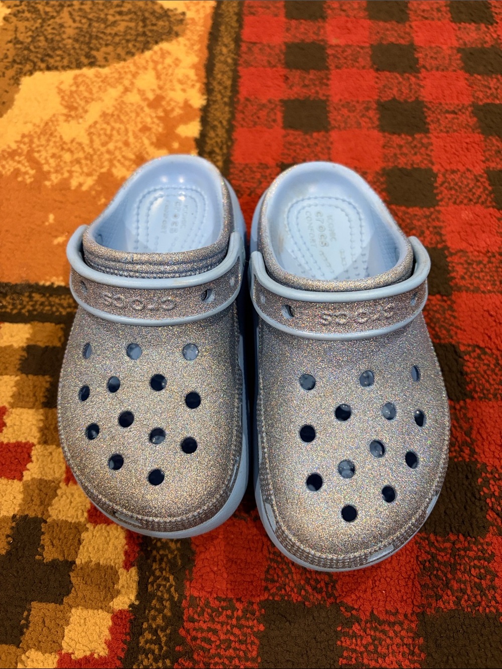 Girls glitter platform crocs
